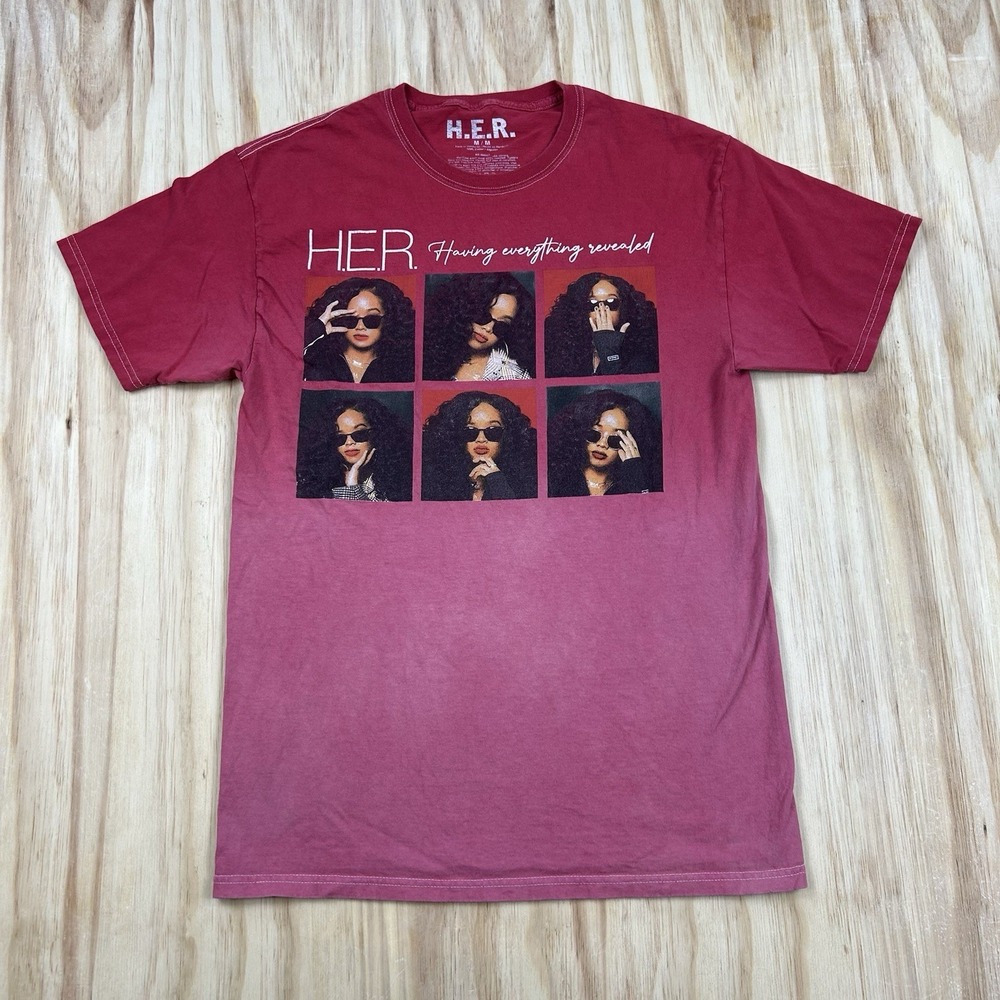 HER H.E.R. Tour‎ Shirt Size M Sza Having Everything Revealed Short Sleeve Red